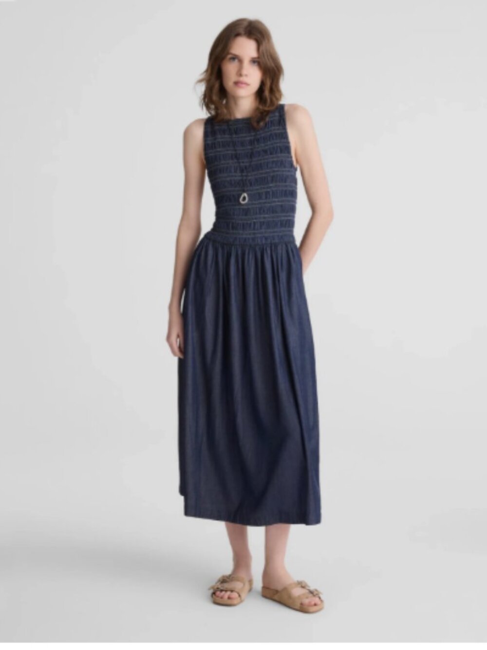 Madewell Denim Smocked Midi Dress Size XS